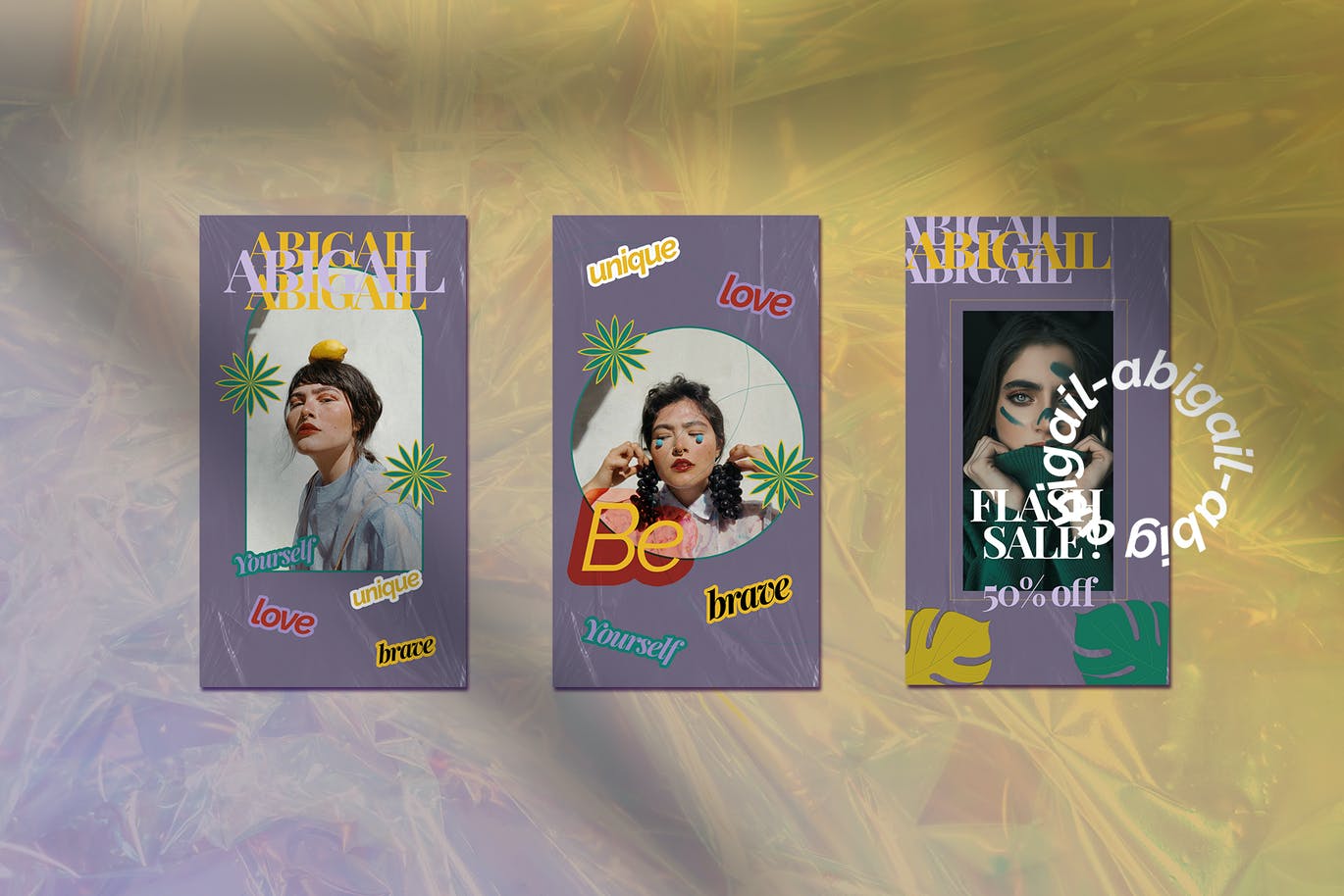 潮流拼贴文字褶皱时尚美妆博主PSD模板 ABIGAIL Instagram Template 设计素材 sucaiwan.com