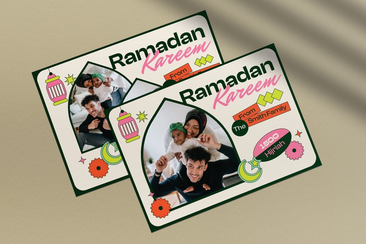 白色扁平设计斋月活动贺卡模板 White Flat Design Ramadan Greeting Card 设计素材 sucaiwan.com