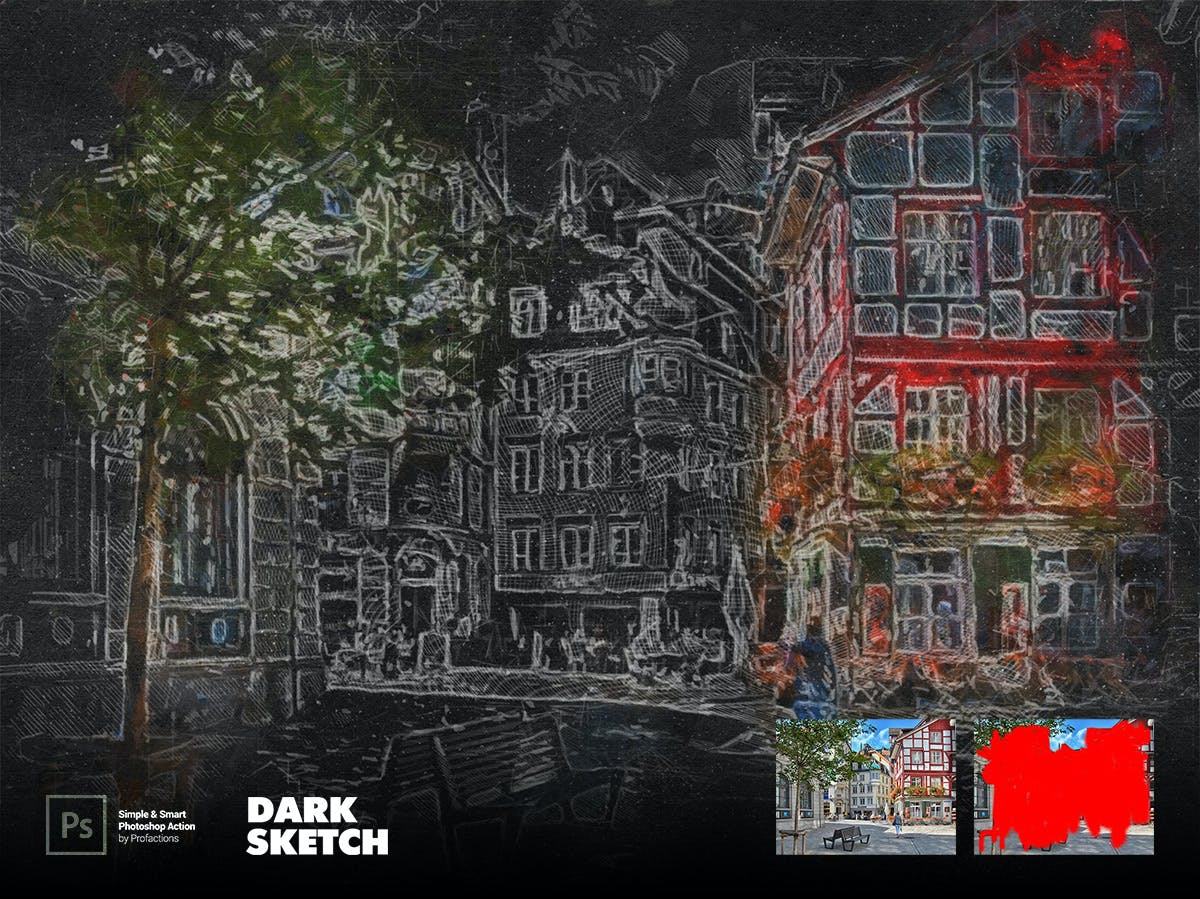 深色素描效果照片处理Photoshop动作 Dark Sketch Photoshop Action 插件预设 sucaiwan.com
