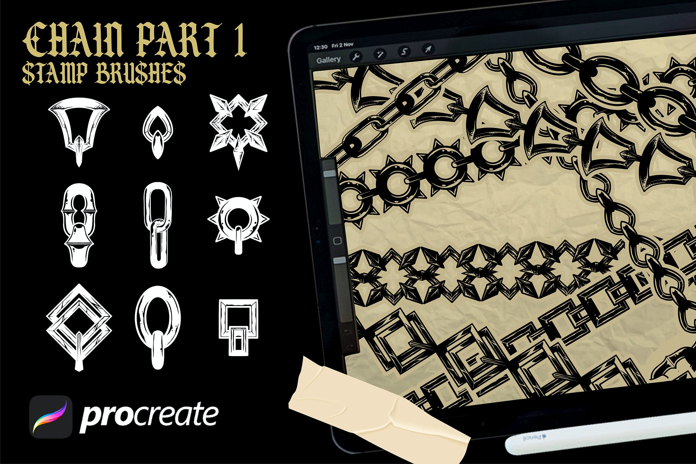 链条Procreate绘画笔刷素材#1 chain brush procreate #1 笔刷资源 sucaiwan.com