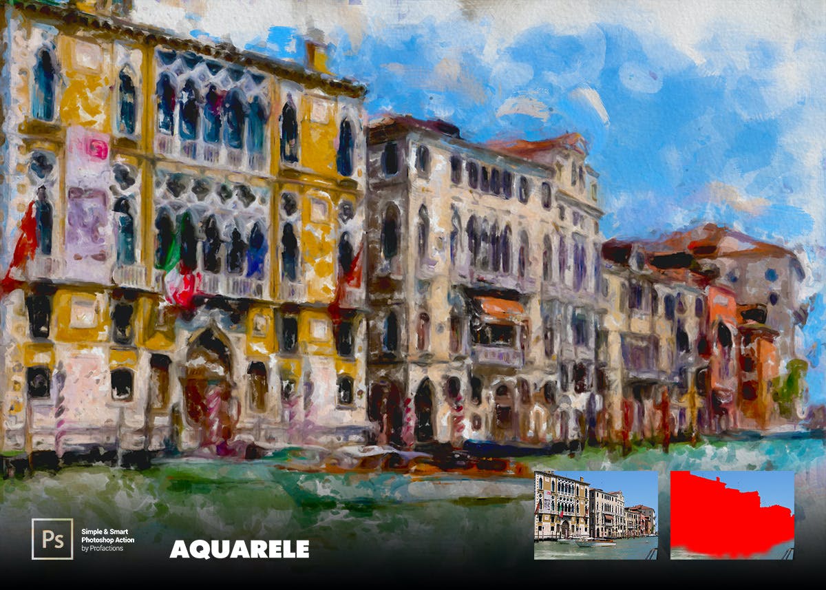 水彩画效果照片处理ps动作 Aquarelle Photoshop Action 插件预设 sucaiwan.com