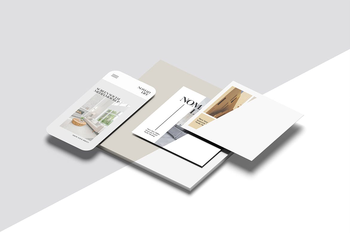 等距社交帖子&手机屏幕页面样机图v2 Isometric Social Media Mockup V2 样机素材 sucaiwan.com