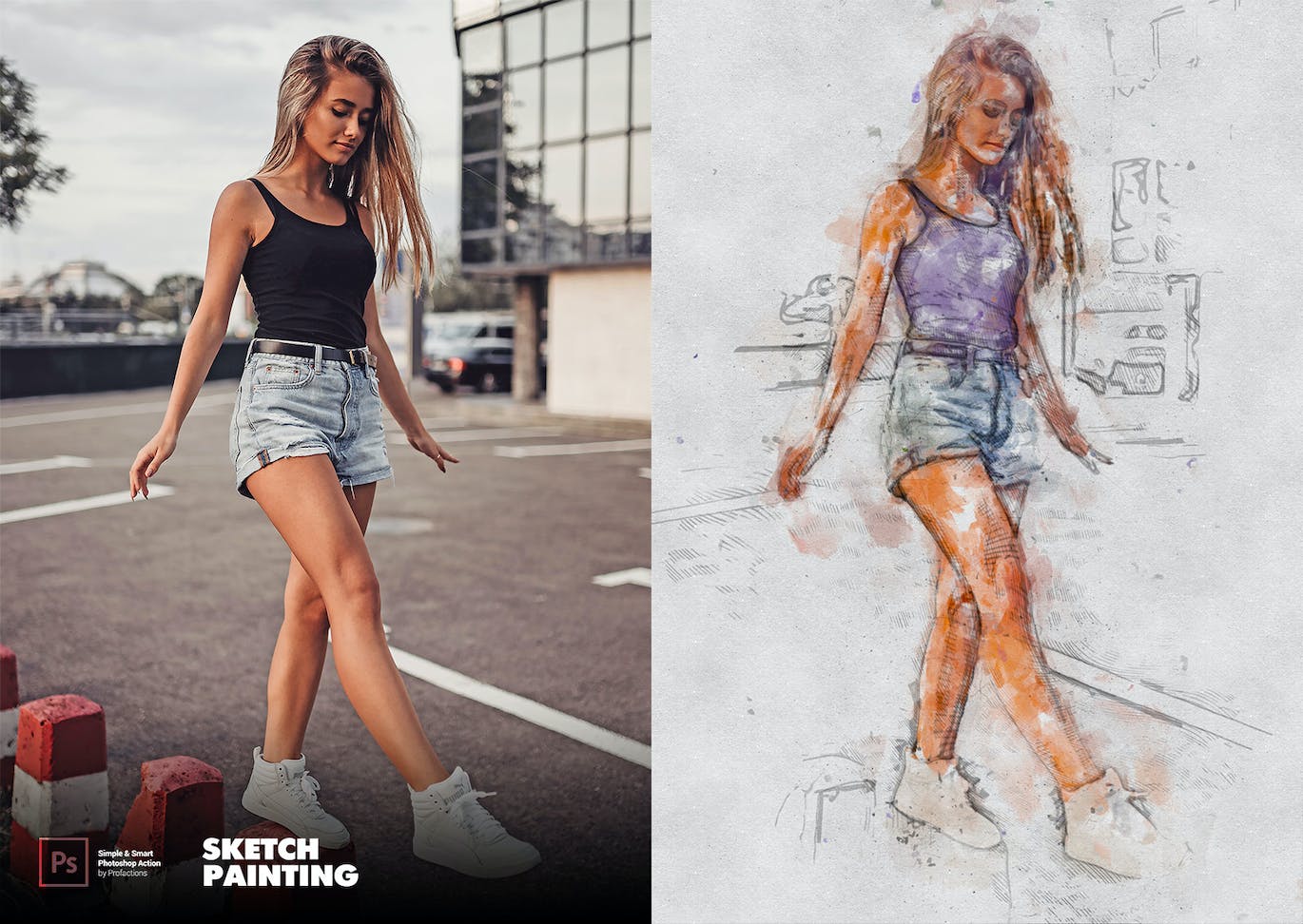 素描绘画效果照片处理ps动作 Sketch Painting Photoshop Action 插件预设 sucaiwan.com