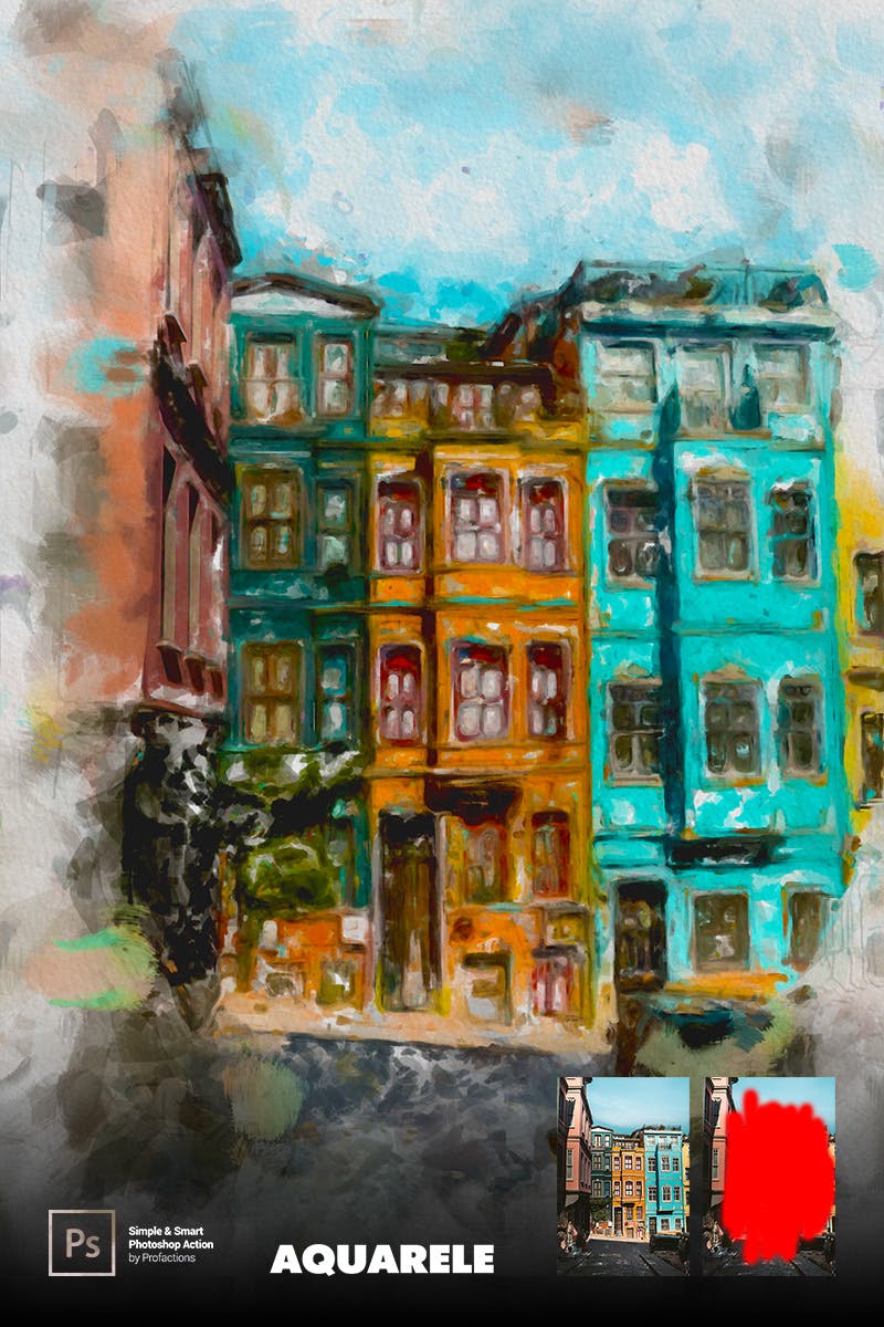 水彩画效果照片处理ps动作 Aquarelle Photoshop Action 插件预设 sucaiwan.com