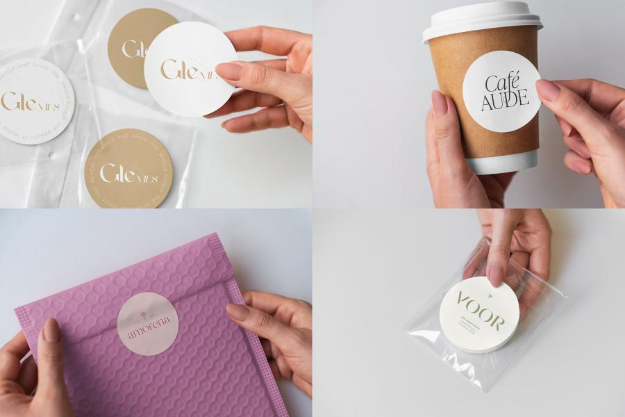 样机模版-圆形和方形标签贴纸设计PSD样机模板素材 样机素材 sucaiwan.com