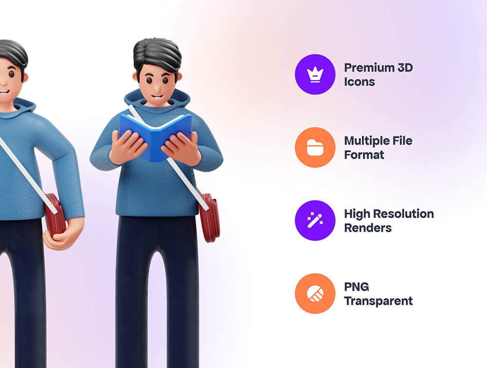 大学生3D人物插画 设计素材 sucaiwan.com