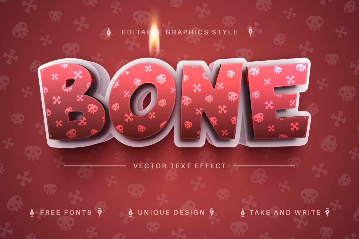 恐怖骨头元素矢量文字效果字体样式 Hell – Editable Text Effect, Font Style 插件预设 sucaiwan.com