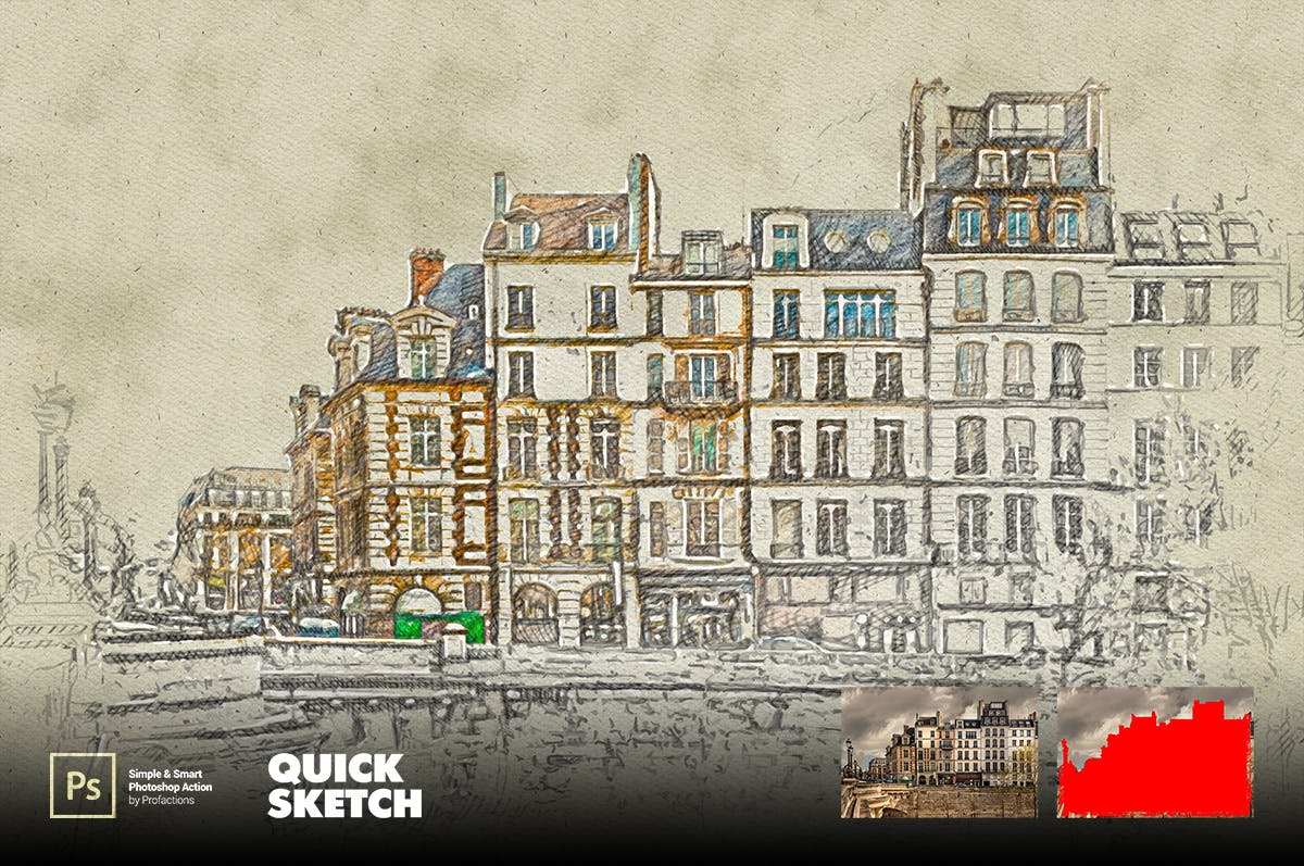 快速素描效果照片处理Photoshop动作 Quick Sketch Photoshop Action 插件预设 sucaiwan.com