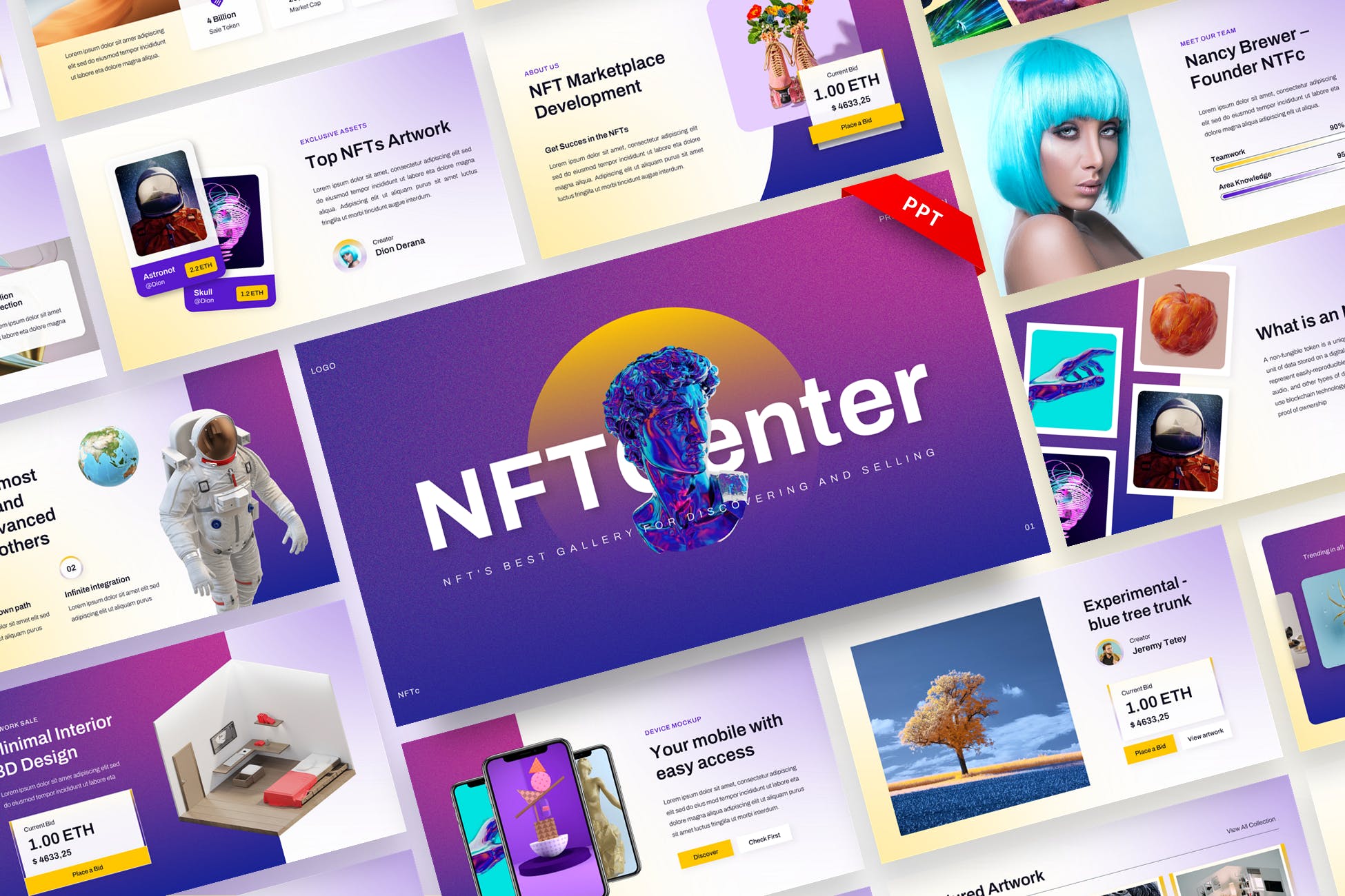 NFT创意数字资产PPT演示文稿 NFTc – NFT Creative Digital Assets PowerPoint 幻灯图表 sucaiwan.com