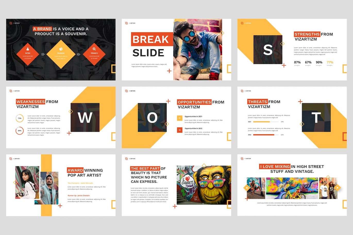 波普艺术和涂鸦Google幻灯片模板素材 Vizartizm – Pop Art Google Slides Template 幻灯图表 sucaiwan.com