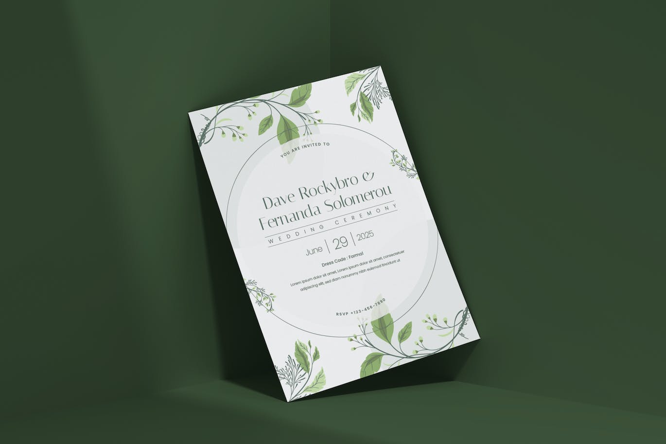 绿叶花卉婚礼请柬设计模板 Floral – Wedding Invitation 设计素材 sucaiwan.com