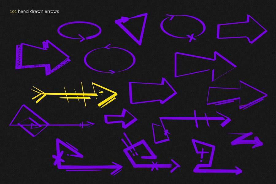 PS笔刷-101款手绘箭头图案PS笔刷PNG素材下载 图片素材 sucaiwan.com