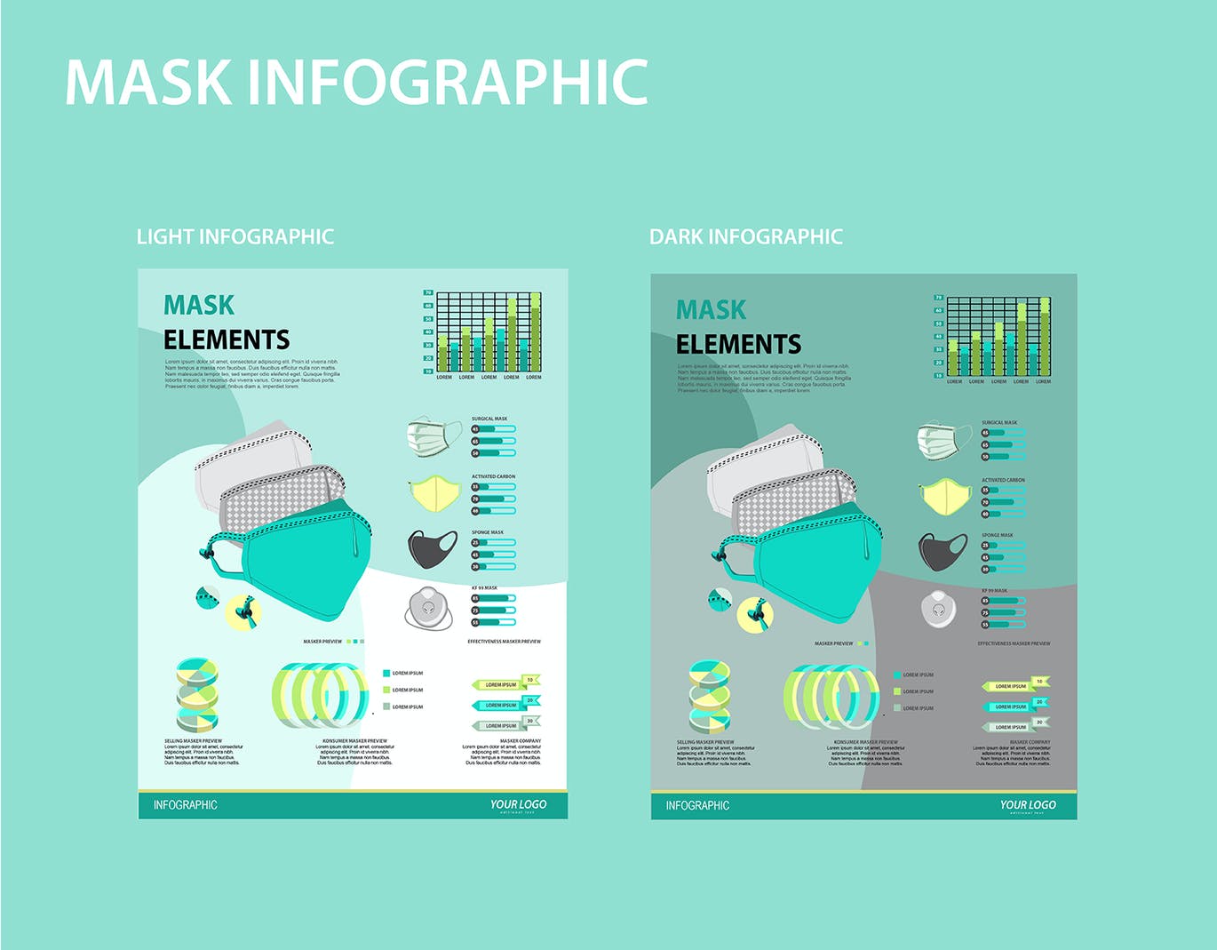 口罩参数数据图表设计模板 Mask Infographic 幻灯图表 sucaiwan.com