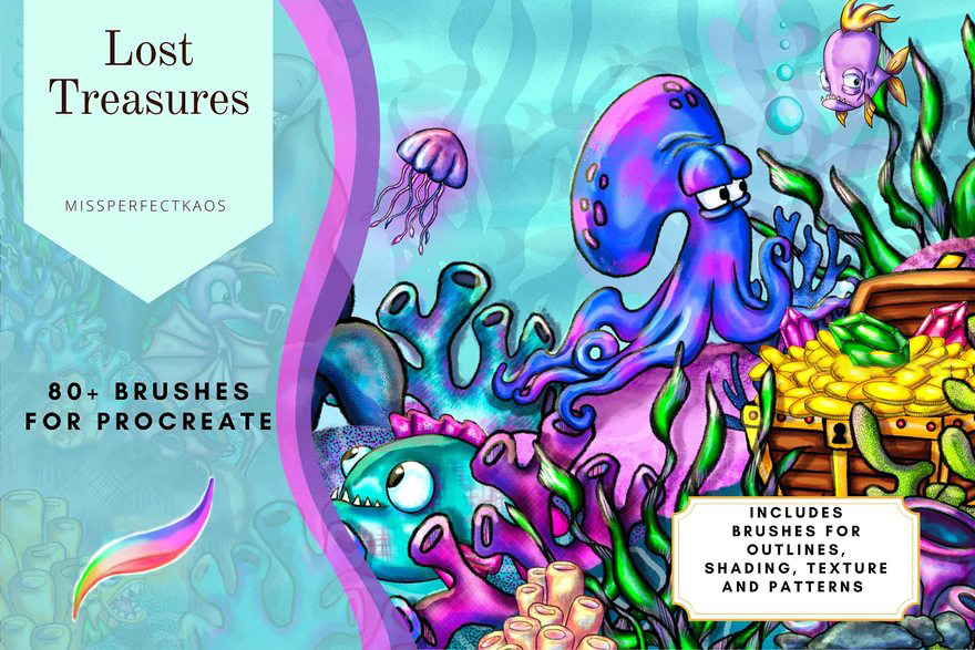 Procreate笔刷-81款海洋生物插画主题Procreate纹理笔刷素材 笔刷资源 sucaiwan.com