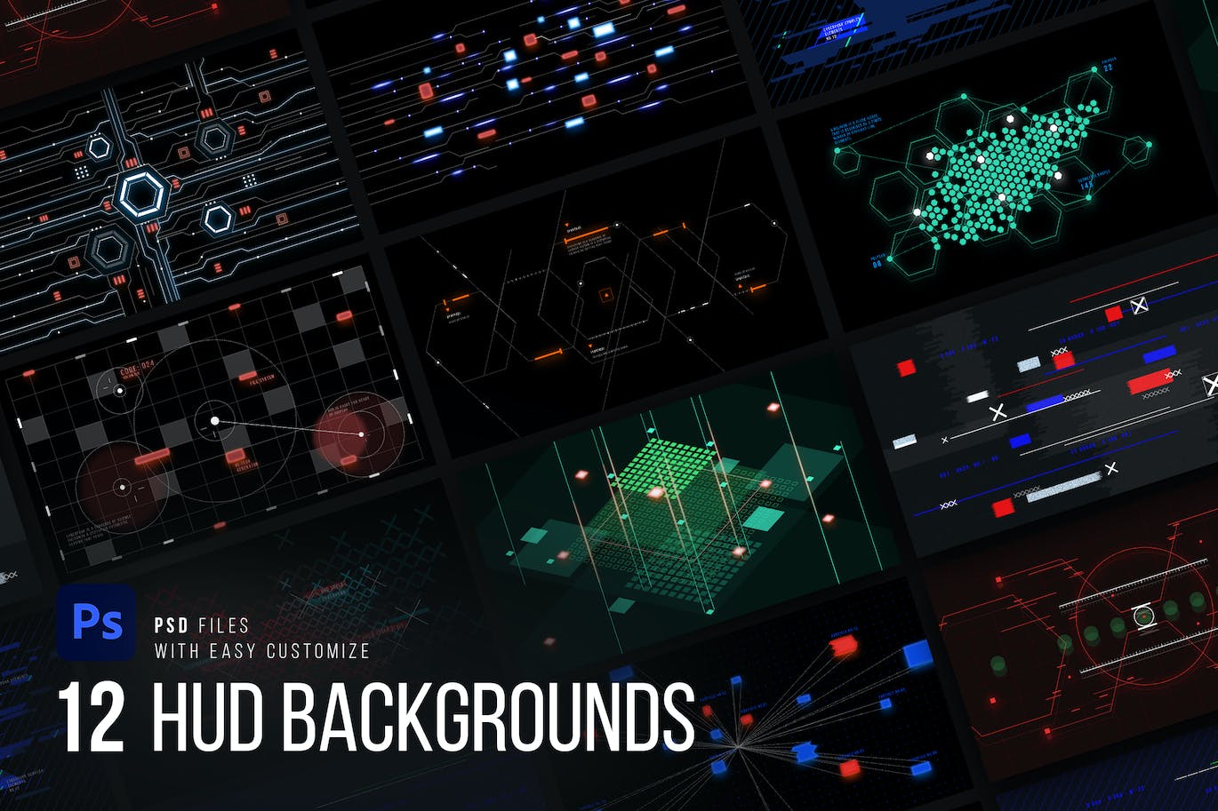 复杂HUD形状图案背景 Complex HUD Backgrounds 图片素材 sucaiwan.com