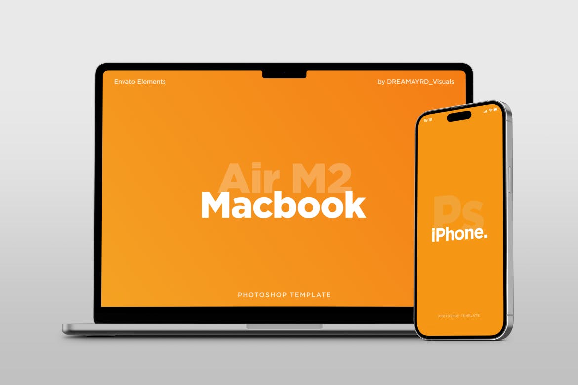 笔记本电脑和iPhone 14 Pro手机样机图v2 Laptop and Phone 14 Mockup 02 样机素材 sucaiwan.com