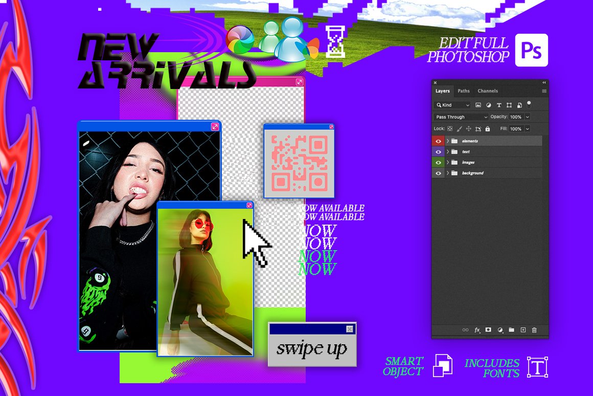复古Win95元素贴纸像素化可编辑PSD模板 HYPERHIRO Retro templates instagram 图片素材 sucaiwan.com