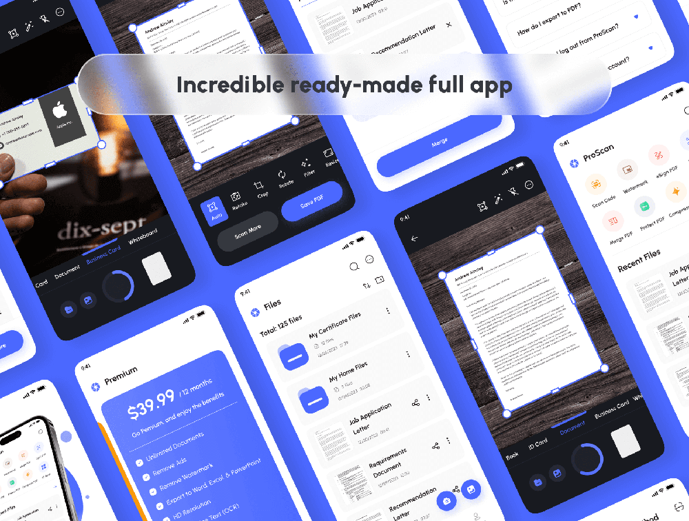 文档和PDF扫描仪应用程序 UI 套件 APP UI sucaiwan.com