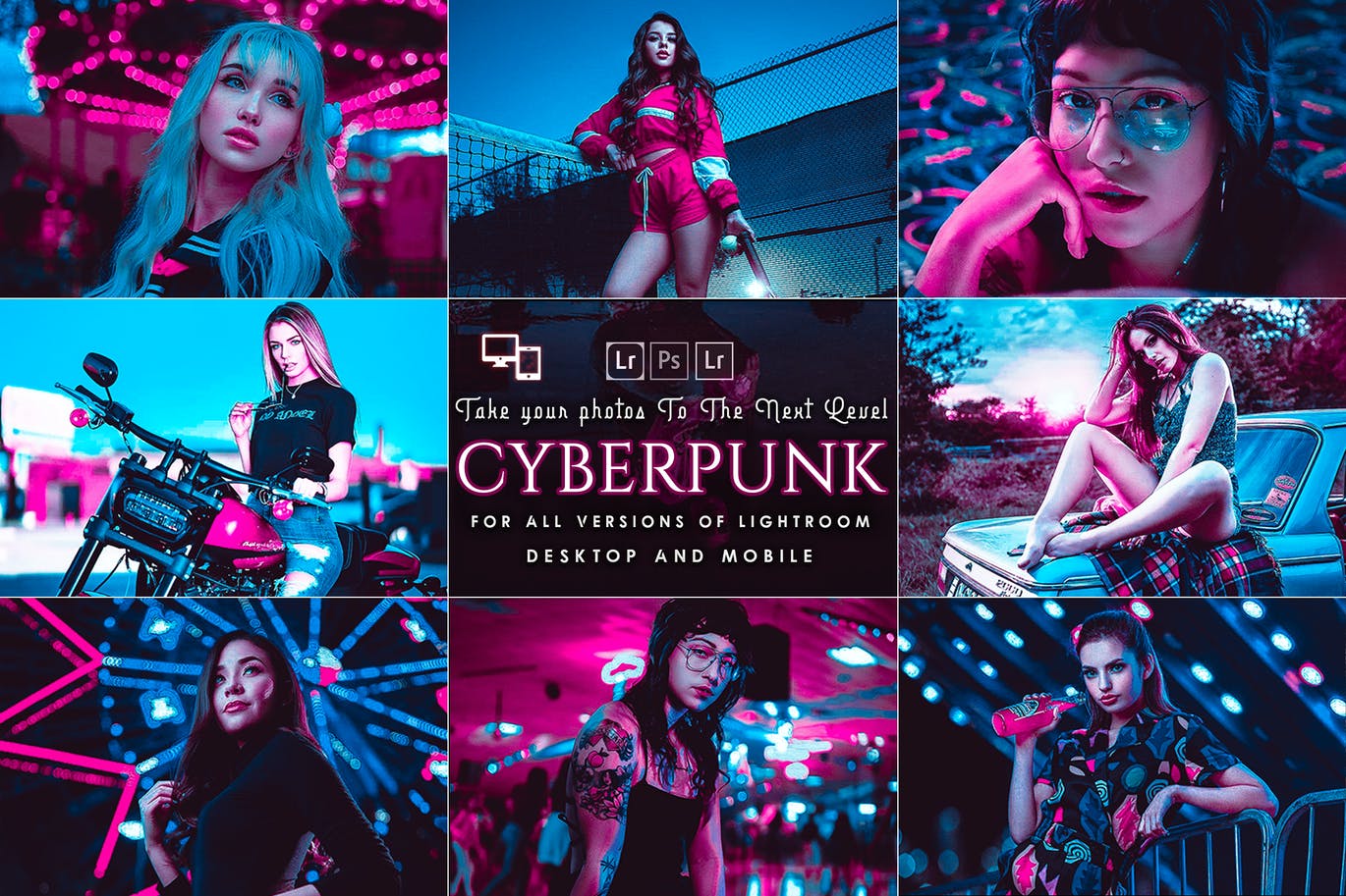 2款酷炫街头人像未来风赛博朋克Lightroom预设 Preajustes de Cyberpunk Lightroom 插件预设 sucaiwan.com