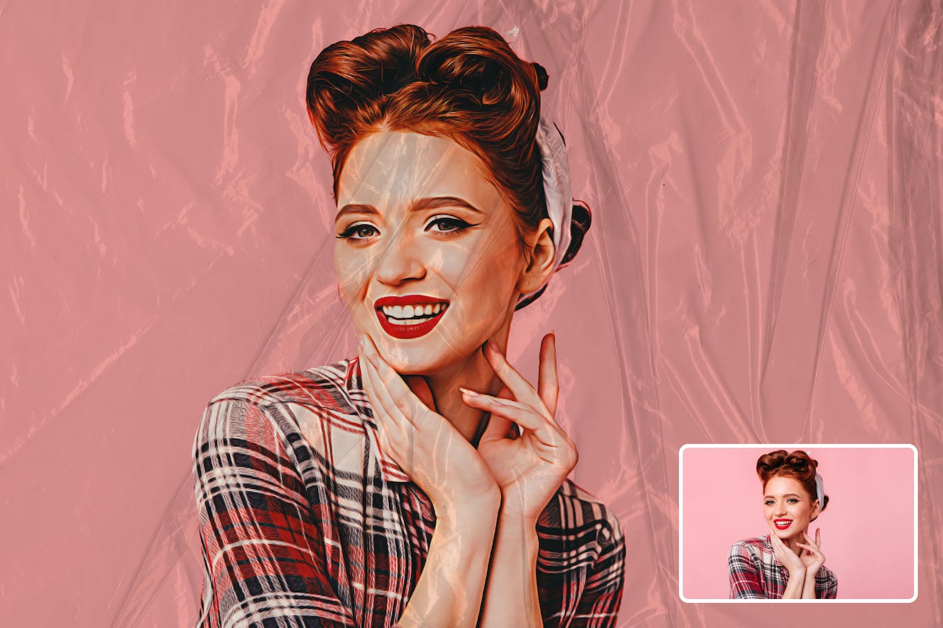 塑料包装膜效果PS动作模板 Plastic Wrapped Overlay Photoshop Action 插件预设 sucaiwan.com