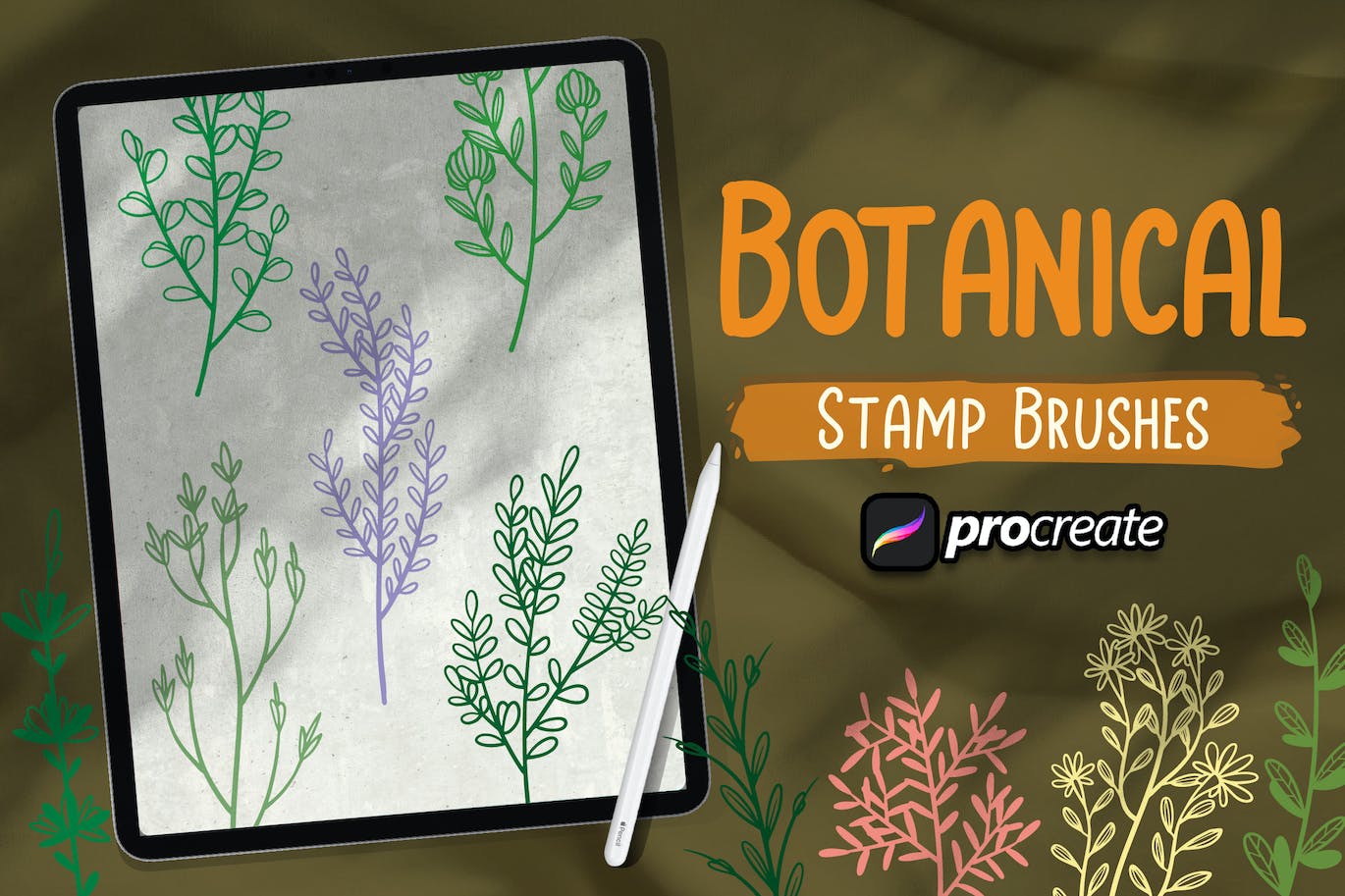 植物叶子Procreate印章绘画笔刷素材 Botanical Leaf Brush Stamp Procreate 笔刷资源 sucaiwan.com