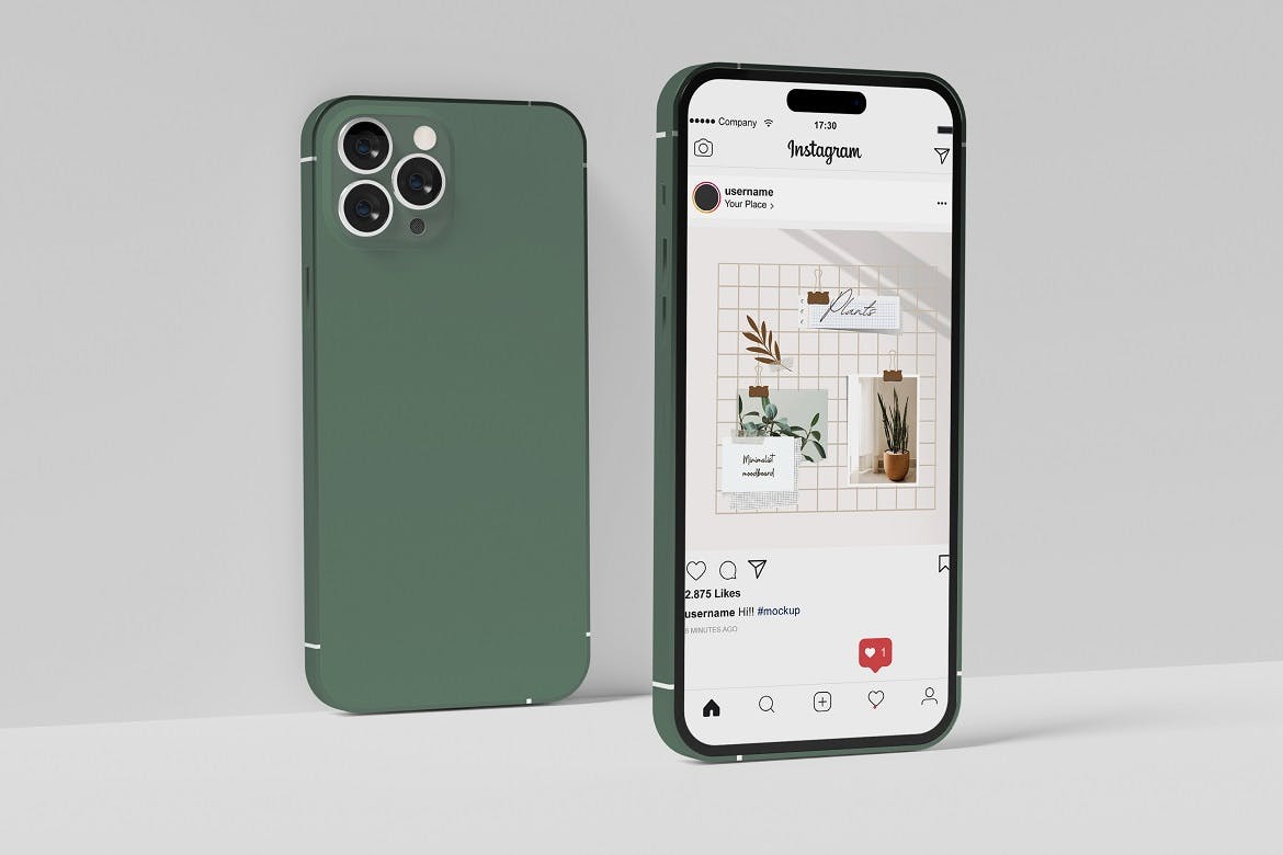绿色iPhone 14 Pro手机样机图 Iphone 14 Pro Mockup 样机素材 sucaiwan.com