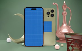 3D斋月主题场景iPhone 14 Pro手机样机 Ramadan iPhone Screen Mockup