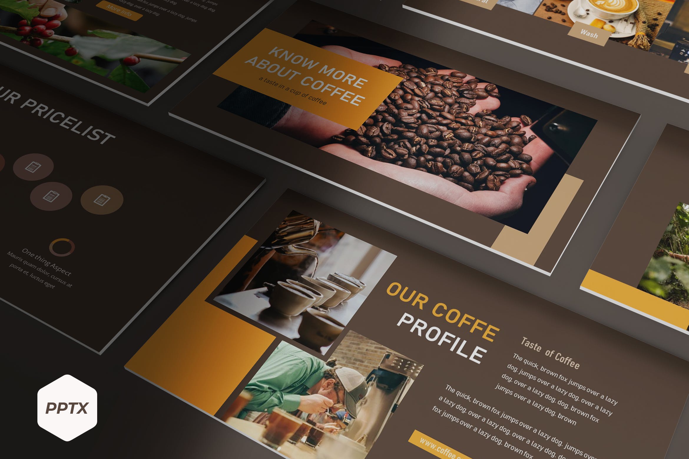 咖啡品牌棕色PPT演示文稿 Coffee More – Powerpoint Template 幻灯图表 sucaiwan.com