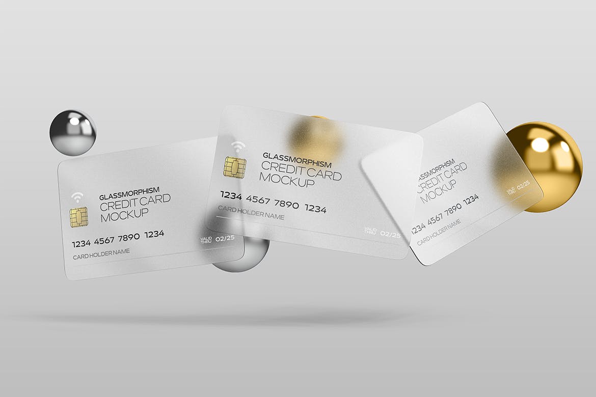 磨砂玻璃效果信用卡设计样机 Glass Effect Credit Card Mockups 样机素材 sucaiwan.com