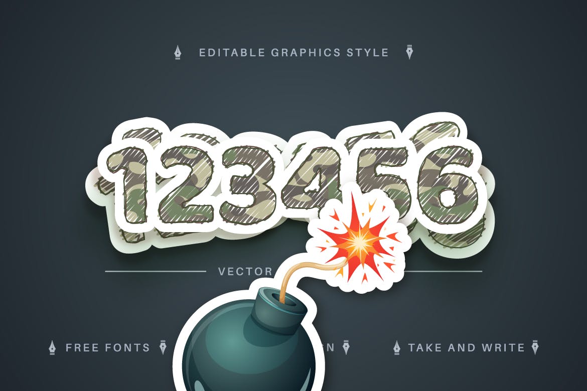 士兵贴纸矢量文字效果字体样式 Soldier Sticker Editable Text Effect, Font Style 插件预设 sucaiwan.com