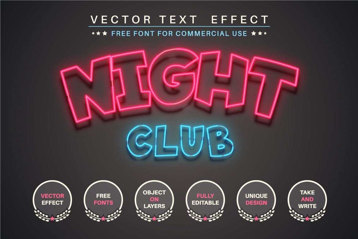 霓虹灯矢量文字效果字体样式 Night Party – Editable Text Effect, Font Style 样机素材 sucaiwan.com