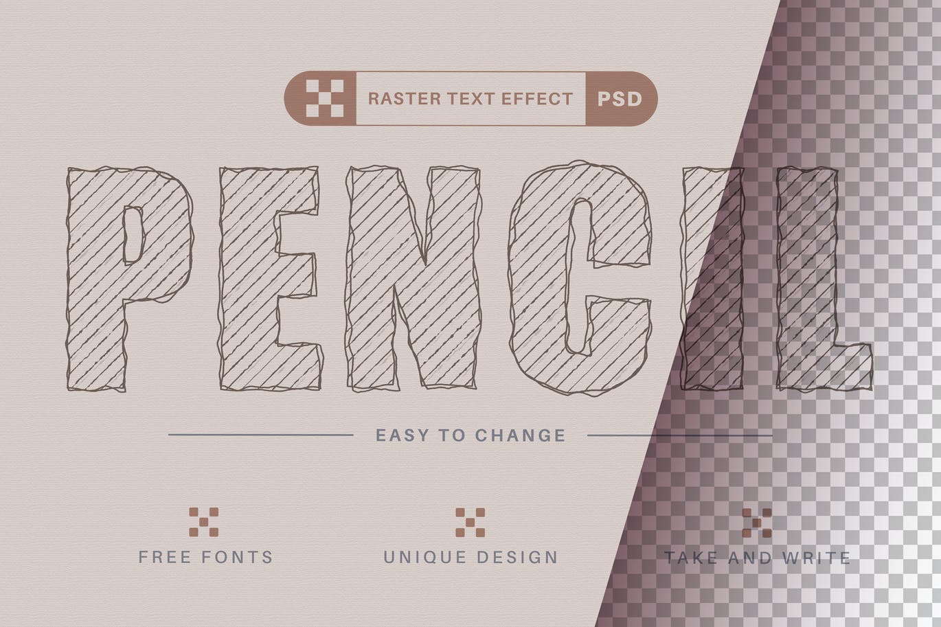 铅笔素描文字效果字体样式 Pencil Sketch – Editable Text Effect, Font Style 插件预设 sucaiwan.com