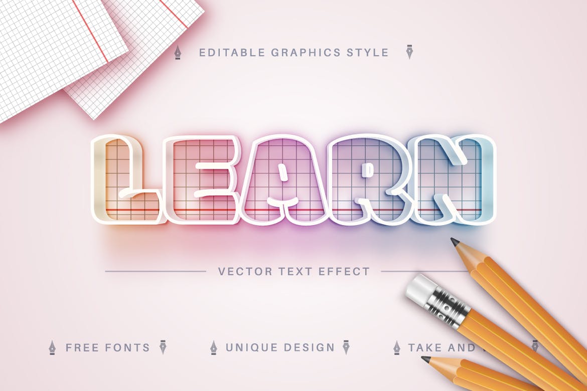 课本网格矢量文字效果字体样式 School Textbook – Editable Text Effect, Font Style 插件预设 sucaiwan.com