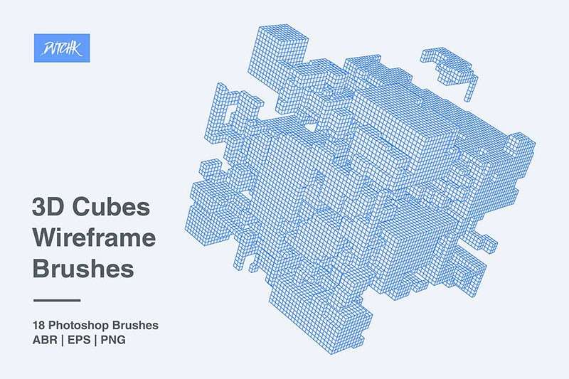 三维立方体线框图PS笔刷 笔刷资源 sucaiwan.com