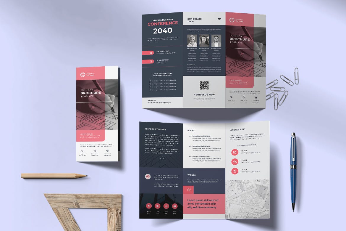 公司业务三折小册子设计模板 Company Trifold Brochure 幻灯图表 sucaiwan.com