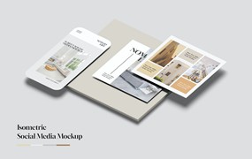 等距社交帖子&手机屏幕页面样机图v2 Isometric Social Media Mockup V2