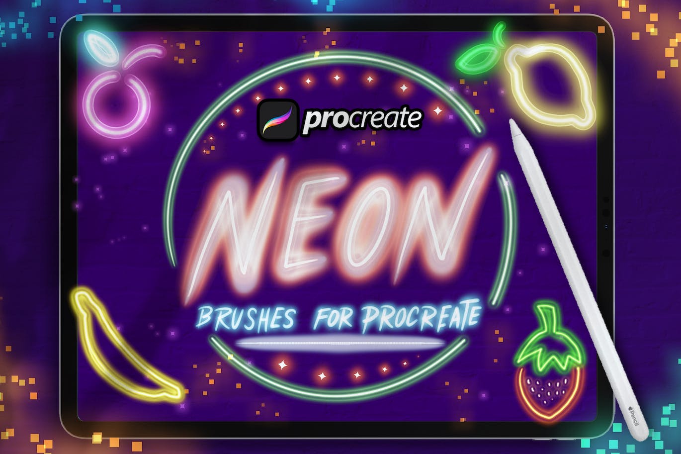 霓虹灯Procreate绘画笔刷素材 Dans Neon Light Brush Procreate 笔刷资源 sucaiwan.com