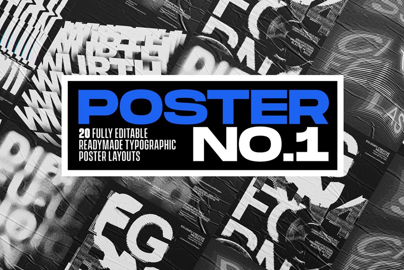 20个潮流抽象视觉海报标题特效字体设计智能贴图样机模板 Typographic Poster Layouts No.01 样机素材 sucaiwan.com