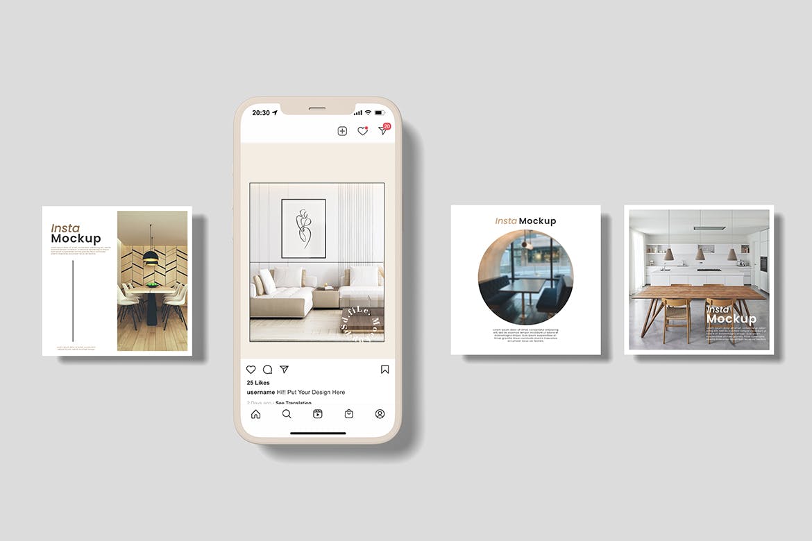 Insta故事和帖子手机屏幕样机图 Insta Stories and Posts Mockup 样机素材 sucaiwan.com
