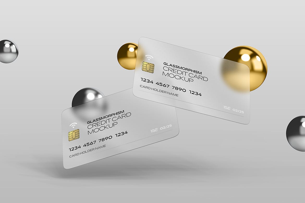 磨砂玻璃效果信用卡设计样机 Glass Effect Credit Card Mockups 样机素材 sucaiwan.com