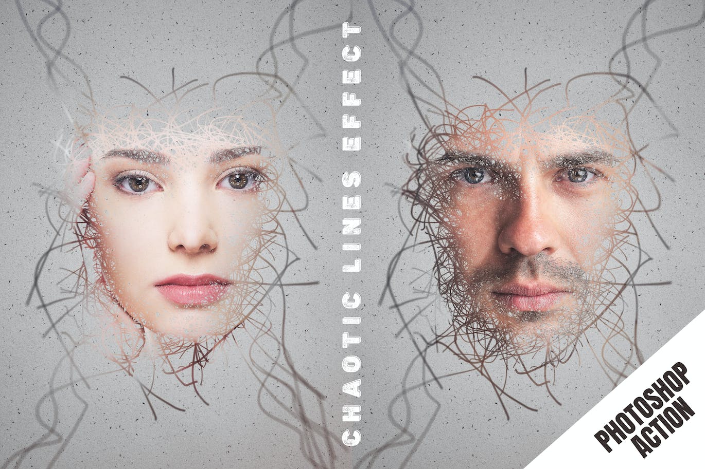 混乱线条效果PS动作模板 Chaotic Lines Effect Photoshop Action 插件预设 sucaiwan.com