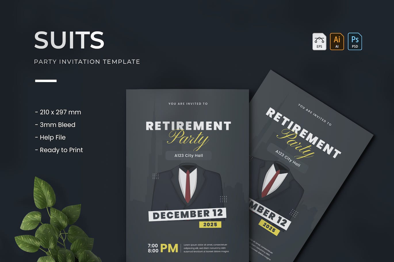 西装聚会请柬设计模板 Suits – Party Invitation 设计素材 sucaiwan.com