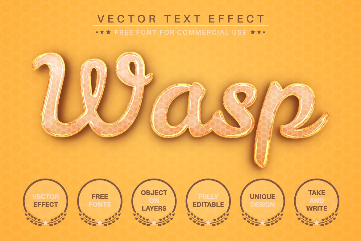 蜂蜜蜂窝矢量文字效果字体样式 Honey – Editable Text Effect, Font Style 插件预设 sucaiwan.com