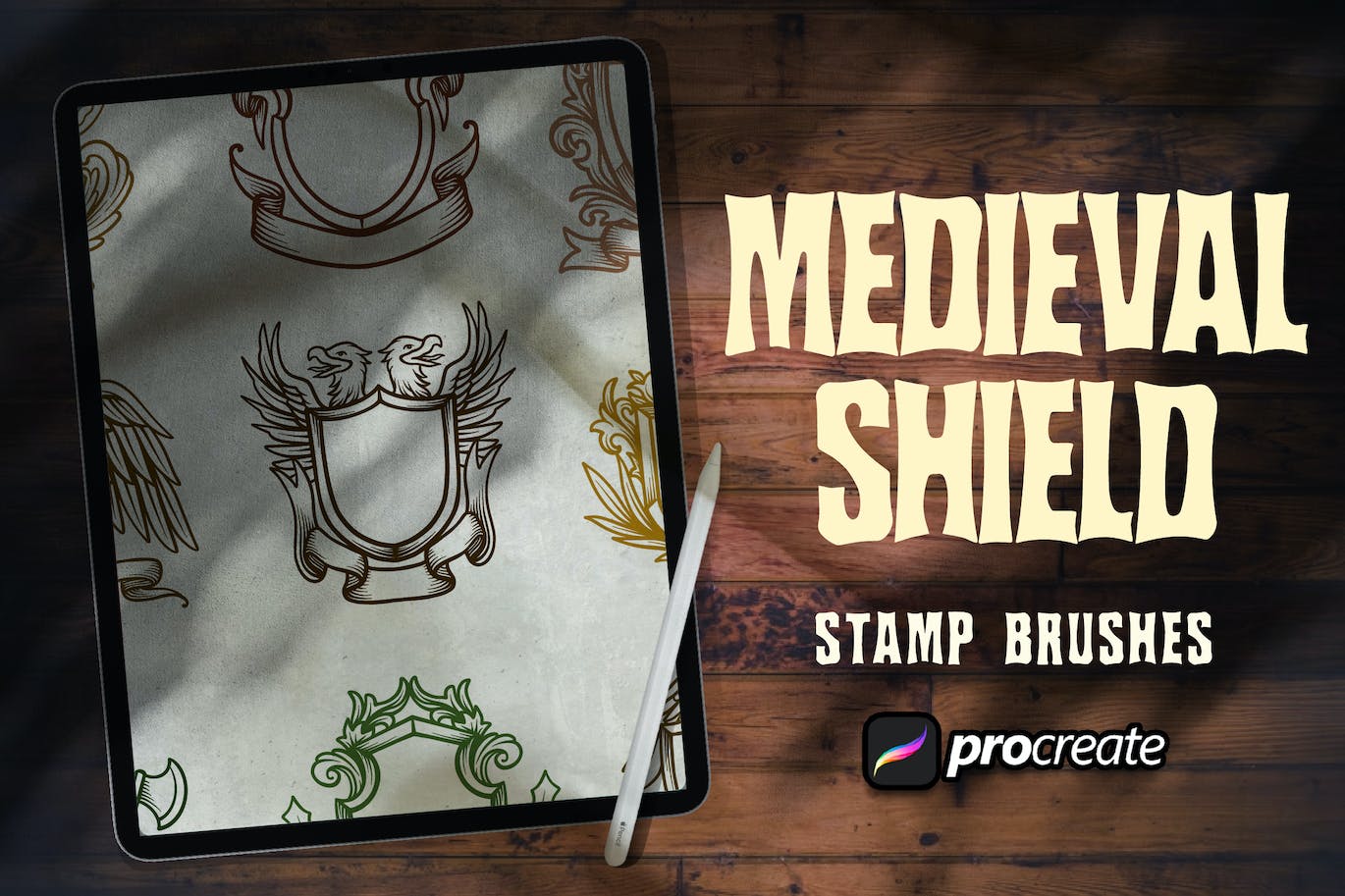 中世纪盾牌Procreate印章绘画笔刷素材 Medieval Shield Heraldic Stamp Brush Procreate 笔刷资源 sucaiwan.com