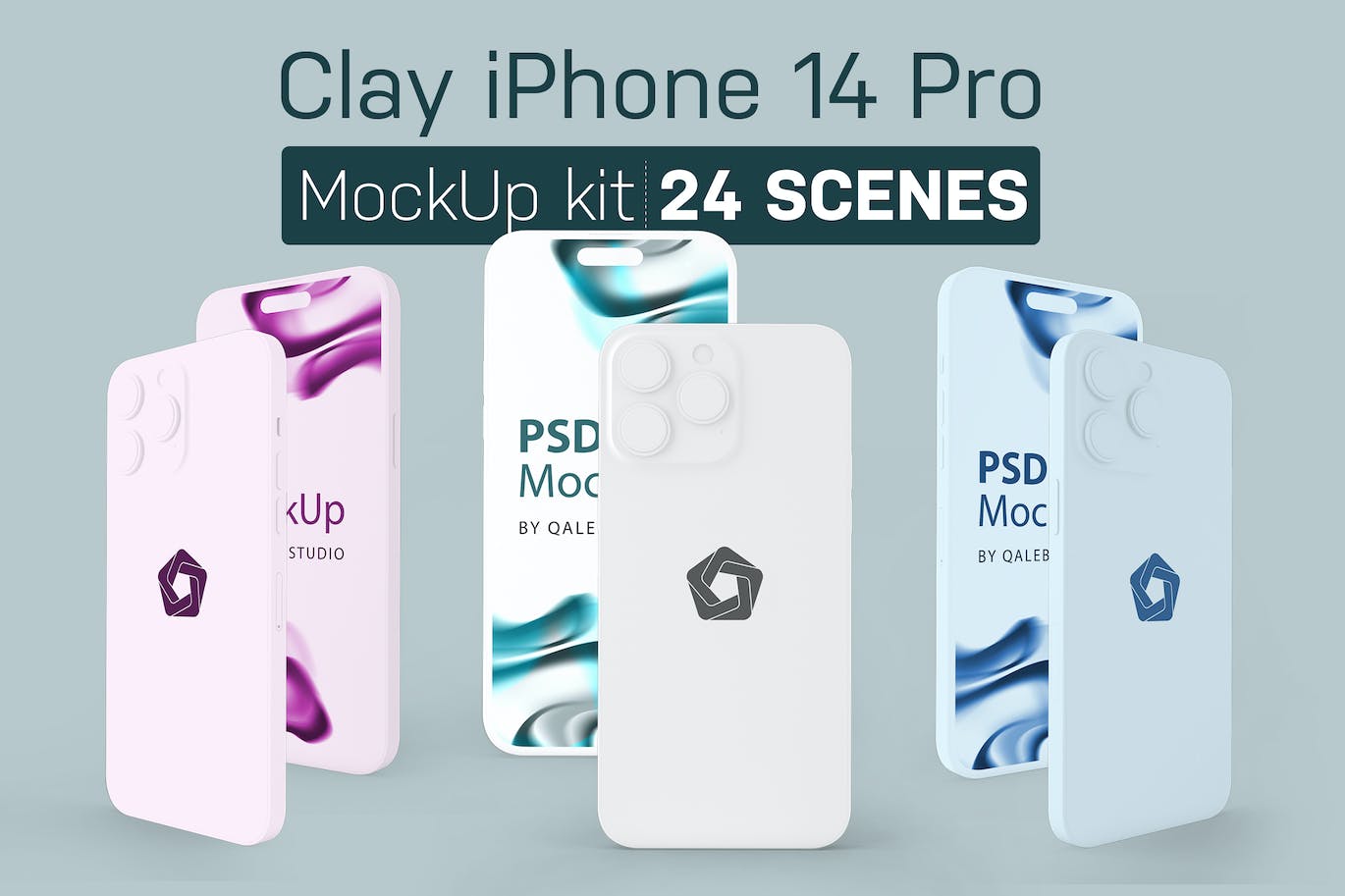 粘土风格iphone 14 Pro设计手机样机 Clay iPhone 14 样机素材 sucaiwan.com