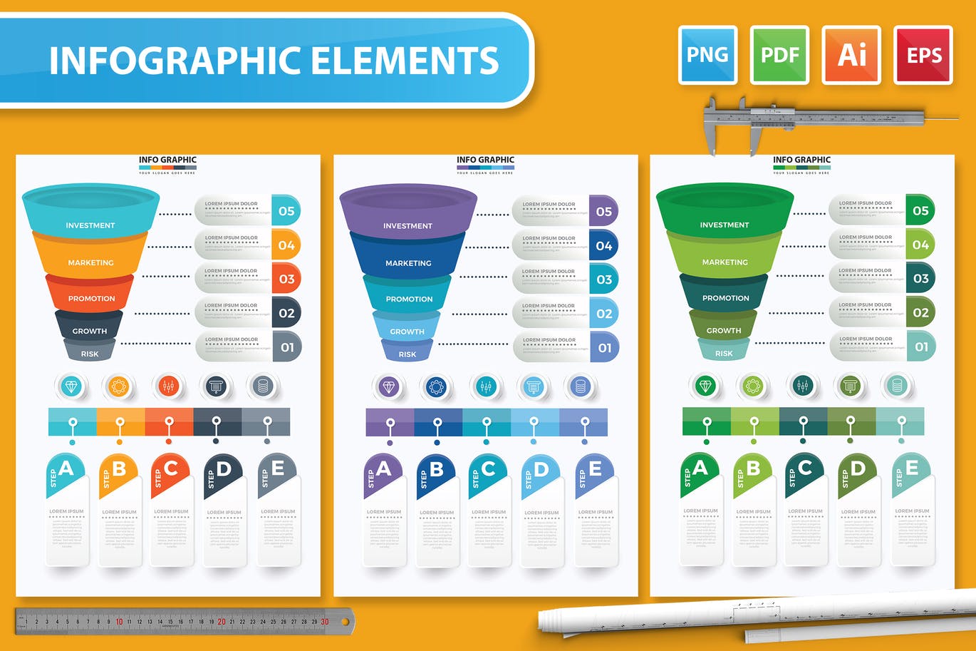 漏斗式信息图表设计素材 Funnel Infographic Design 幻灯图表 sucaiwan.com