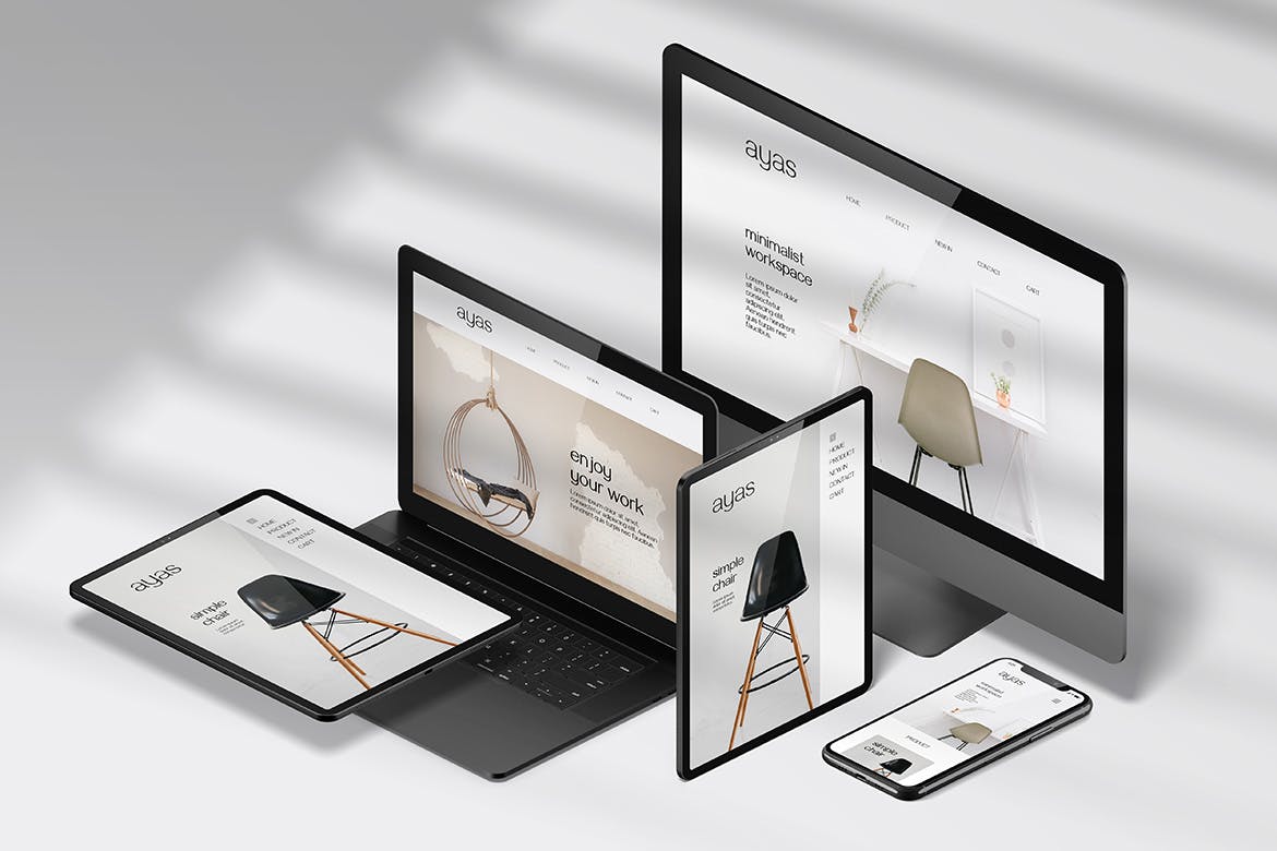 等距场景多设备响应式屏幕样机图 Responsive Screen Isometric Mockup 样机素材 sucaiwan.com