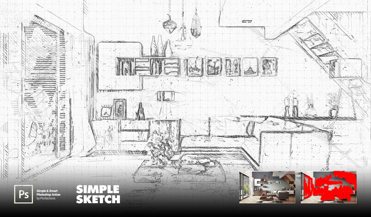 简单素描效果照片处理ps动作 Simple Sketch Photoshop Action 插件预设 sucaiwan.com