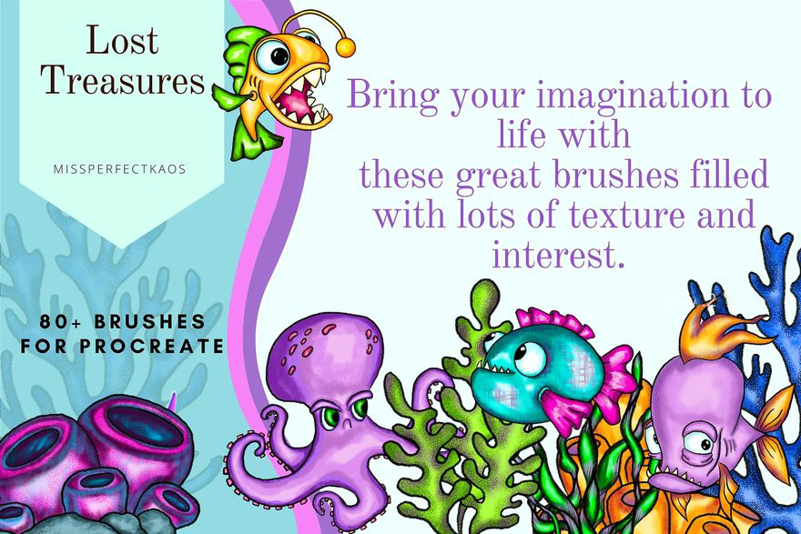 Procreate笔刷-81款海洋生物插画主题Procreate纹理笔刷素材 笔刷资源 sucaiwan.com