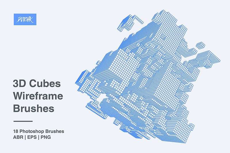 三维立方体线框图PS笔刷 笔刷资源 sucaiwan.com